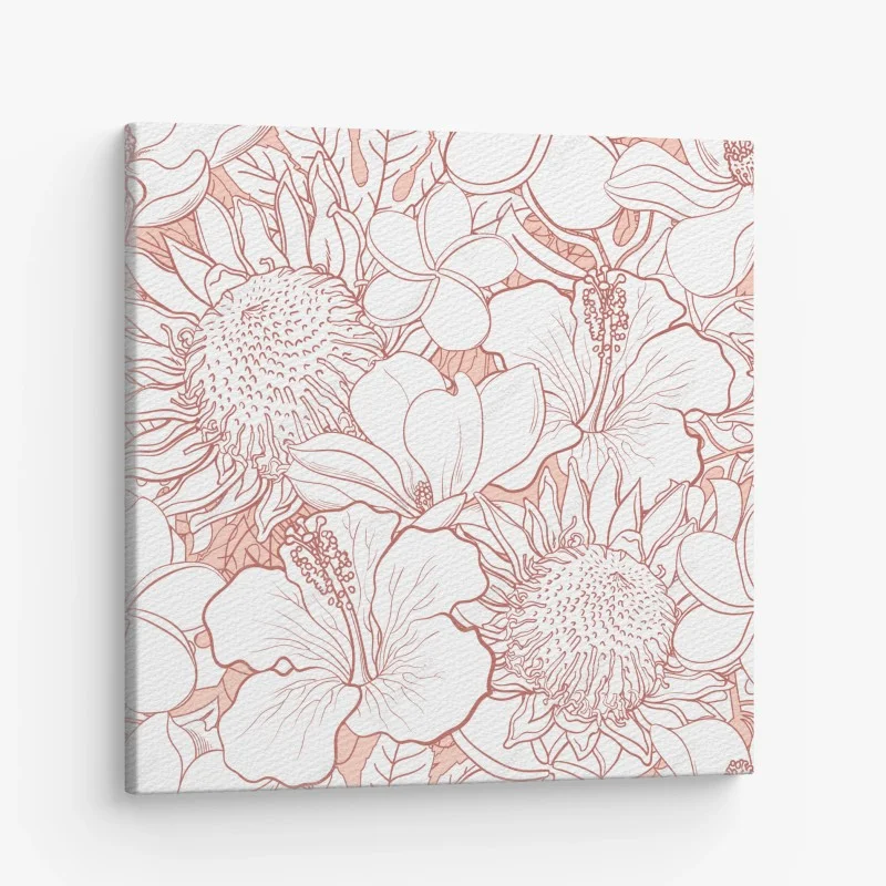 Quadro su tela motivo floreale botanico in tonalità corallo