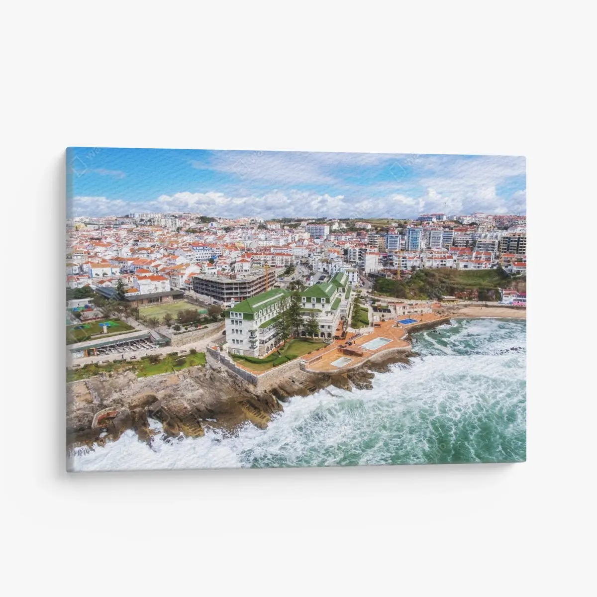Quadro su tela veduta costiera panoramica con onde e scogli • Wallissimo®