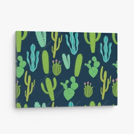 Quadro su tela pattern di cactus e succulente in tonalità verdi • Wallissimo®