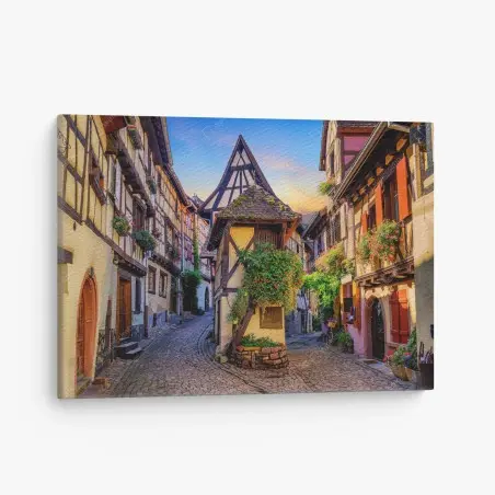 Quadro su tela scorcio fiabesco tra le case a graticcio di Eguisheim • Wallissimo®