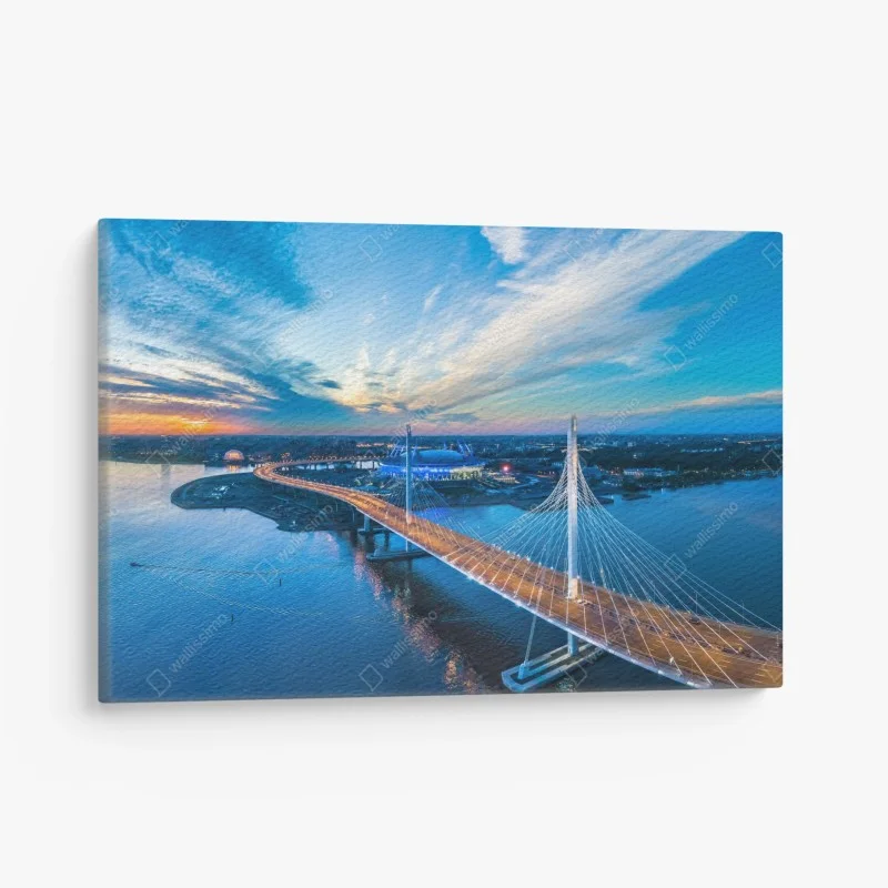 Quadro su tela panorama aereo del ponte strallato di San Pietroburgo