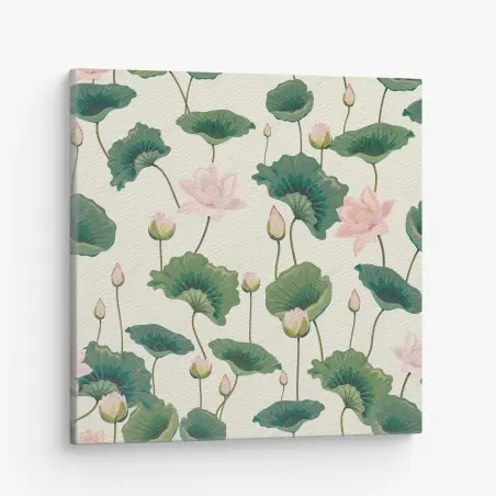 Quadro su tela motivo di fiori di loto rosa su sfondo crema • Wallissimo®