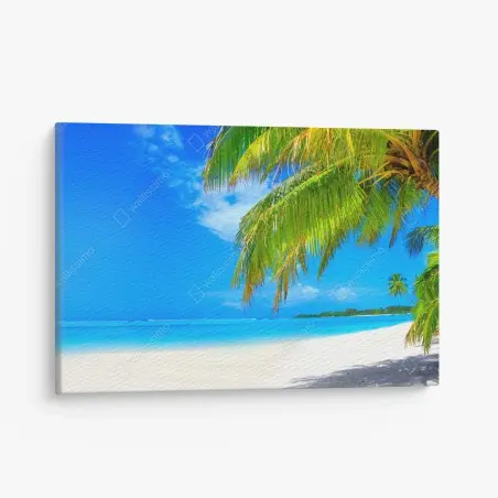 Quadro su tela paradiso tropicale con palme e sabbia bianca • Wallissimo®