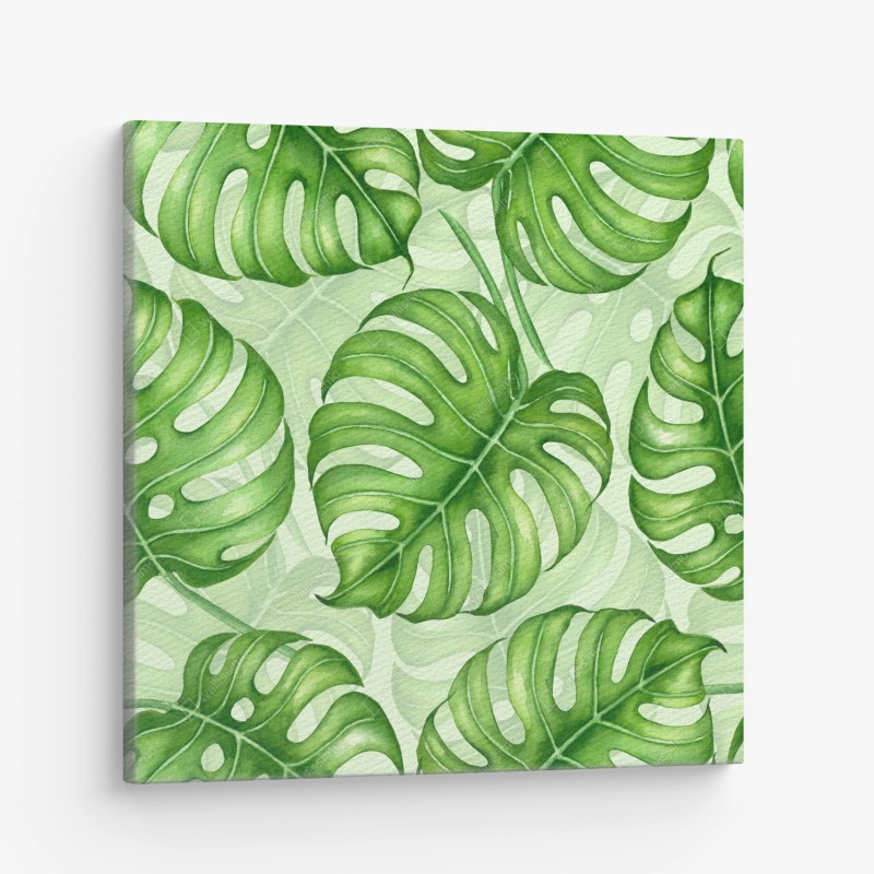 Quadro su tela motivo botanico di foglie di monstera in acquerello
