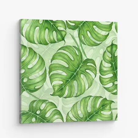 Quadro su tela motivo botanico di foglie di monstera in acquerello • Wallissimo®