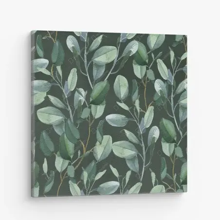 Quadro su tela motivo botanico di eucalipto su fondo verde scuro • Wallissimo®