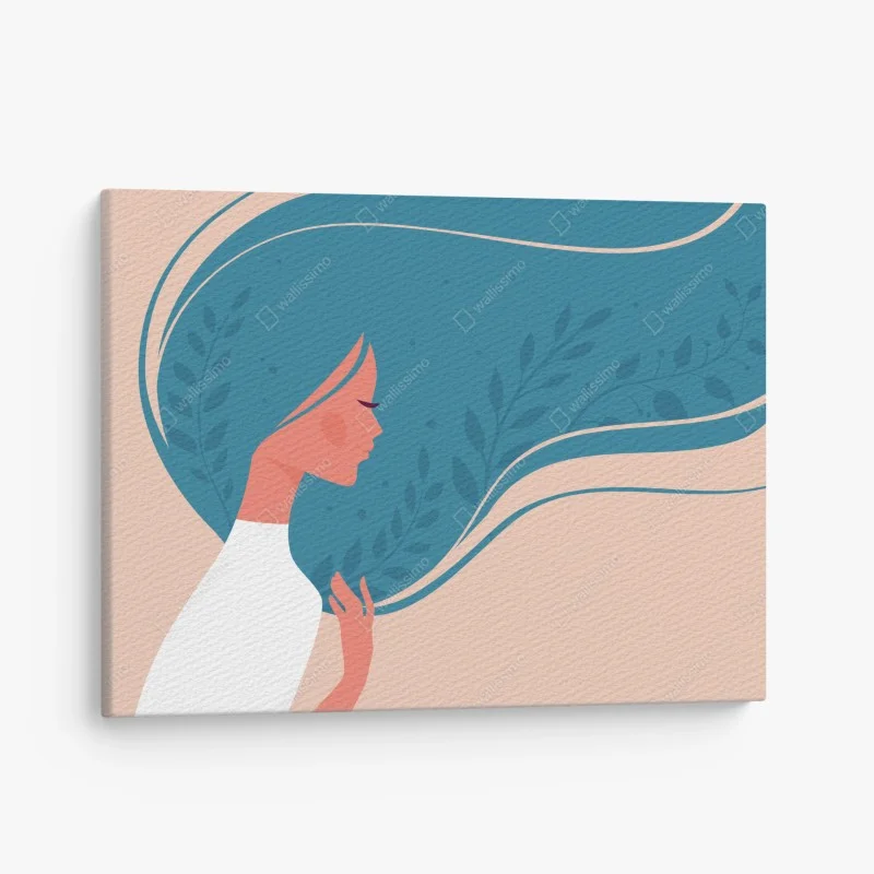 Quadro su tela ritratto floreale di donna in profilo