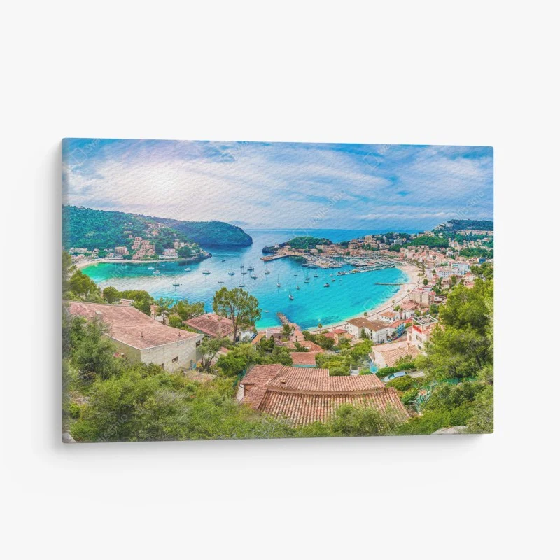 Quadro su tela splendido panorama marino di Port de Sóller, Mallorca