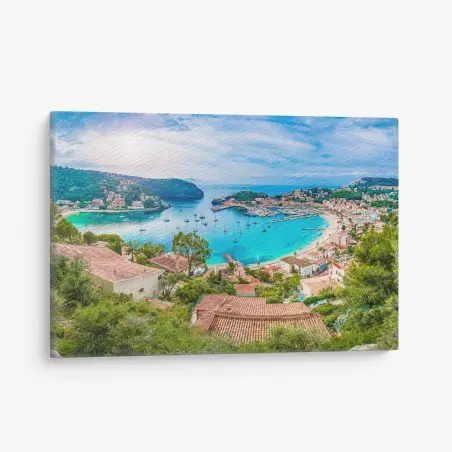 Quadro su tela splendido panorama marino di Port de Sóller, Mallorca • Wallissimo®