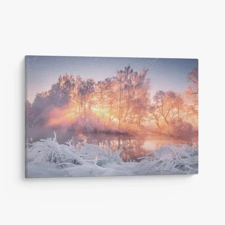 Quadro su tela alba invernale sulle rive ghiacciate • Wallissimo®