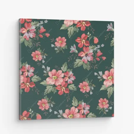 Quadro su tela motivo floreale romantico su sfondo verde scuro • Wallissimo®