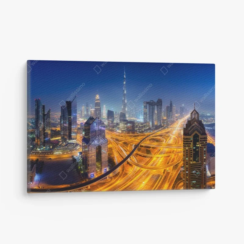 Quadro su tela panoramica notturna di Dubai