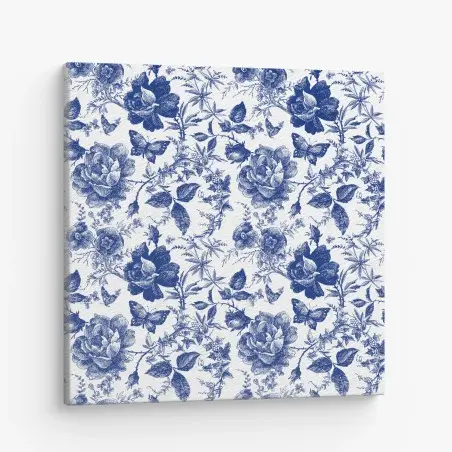 Quadro su tela motivo floreale blu in stile toile • Wallissimo®