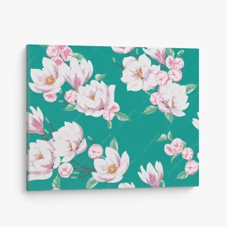 Quadro su tela magnolie delicate su sfondo turchese • Wallissimo®