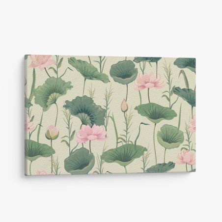 Quadro su tela giardino di loto in stile botanico • Wallissimo®