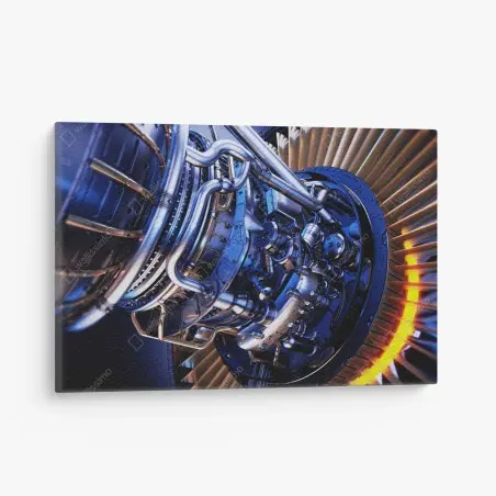 Quadro su tela dettaglio di turbina aerospaziale in luce blu • Wallissimo®