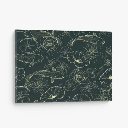 Quadro su tela serenità acquatica: carpe koi e fiori di loto • Wallissimo®
