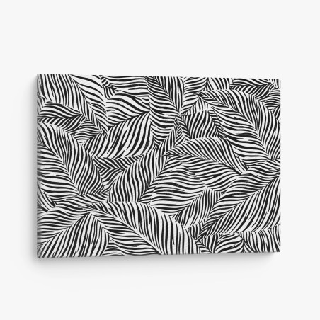 Quadro su tela trama di foglie a righe in bianco e nero • Wallissimo®