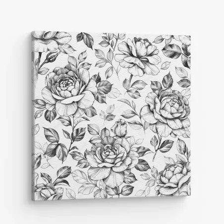 Quadro su tela motivo di rose disegnate a matita in stile vintage • Wallissimo®
