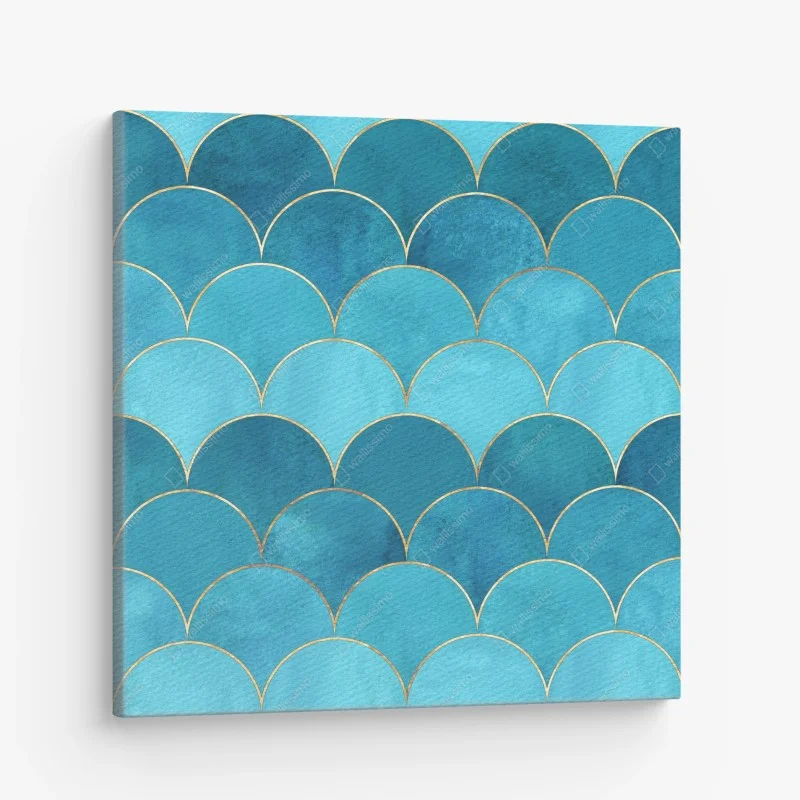 Quadro su tela scaglie marine turchesi con bordi dorati