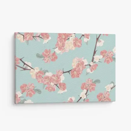 Quadro su tela motivo fiorito di ciliegio su sfondo turchese • Wallissimo®