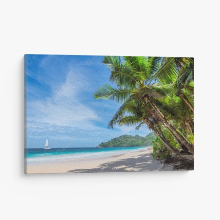 Quadro su tela oasi tropicale con palme e mare turchese • Wallissimo®