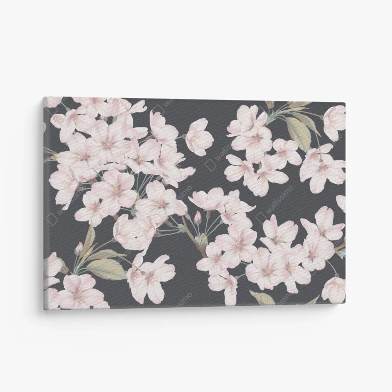 Quadro su tela rami di ciliegio in fiore su sfondo scuro