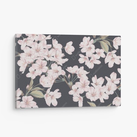 Quadro su tela rami di ciliegio in fiore su sfondo scuro • Wallissimo®