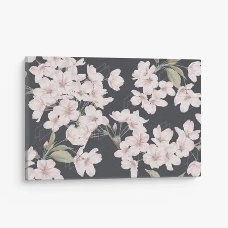 Quadro su tela rami di ciliegio in fiore su sfondo scuro • Wallissimo®