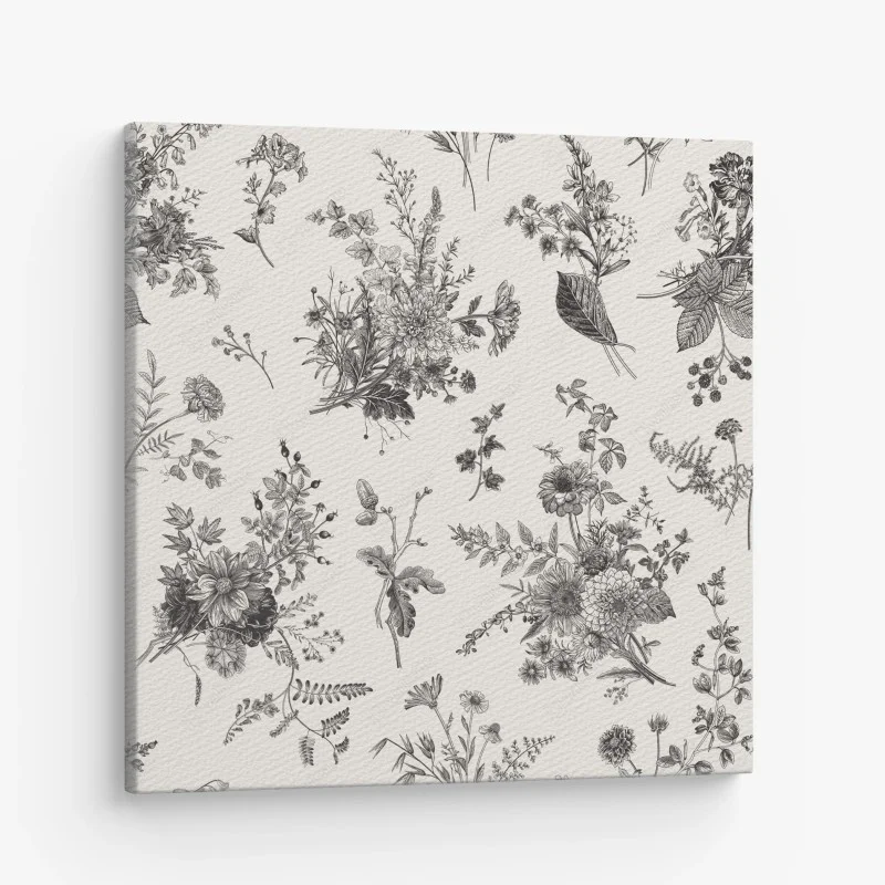 Quadro su tela motivo botanico vintage in bianco e nero