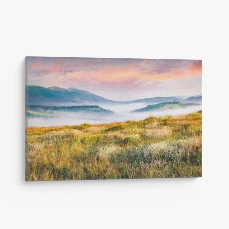 Quadro su tela alba nebbiosa nei Carpazi • Wallissimo®