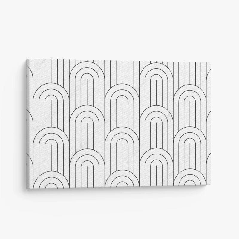 Quadro su tela motivo ad archi geometrico minimale in bianco e nero