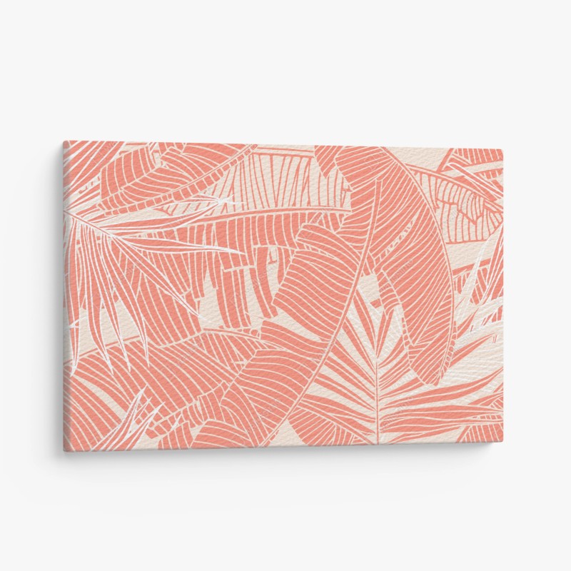 Quadro su tela motivo di foglie tropicali color corallo