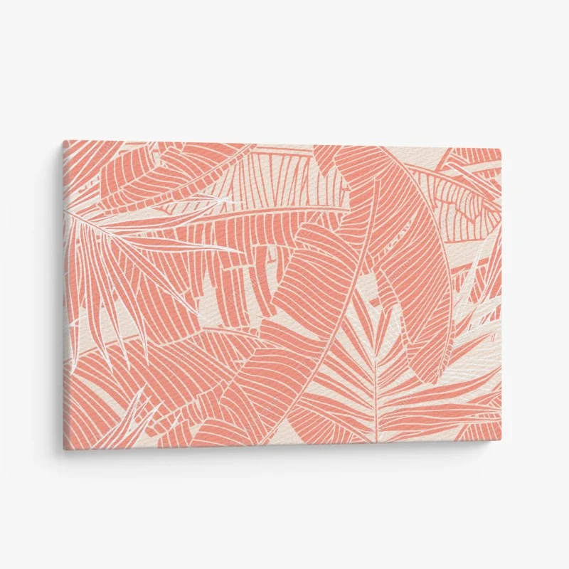 Quadro su tela motivo di foglie tropicali color corallo