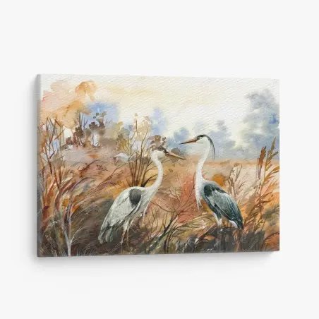 Quadro su tela aironi nella palude acquerellata • Wallissimo®