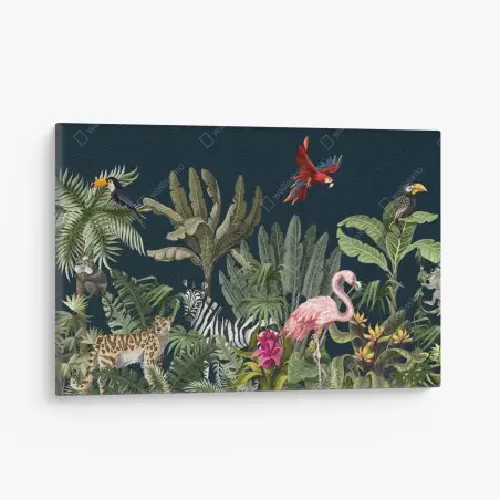 Quadro su tela paesaggio tropicale con fauna esotica • Wallissimo®