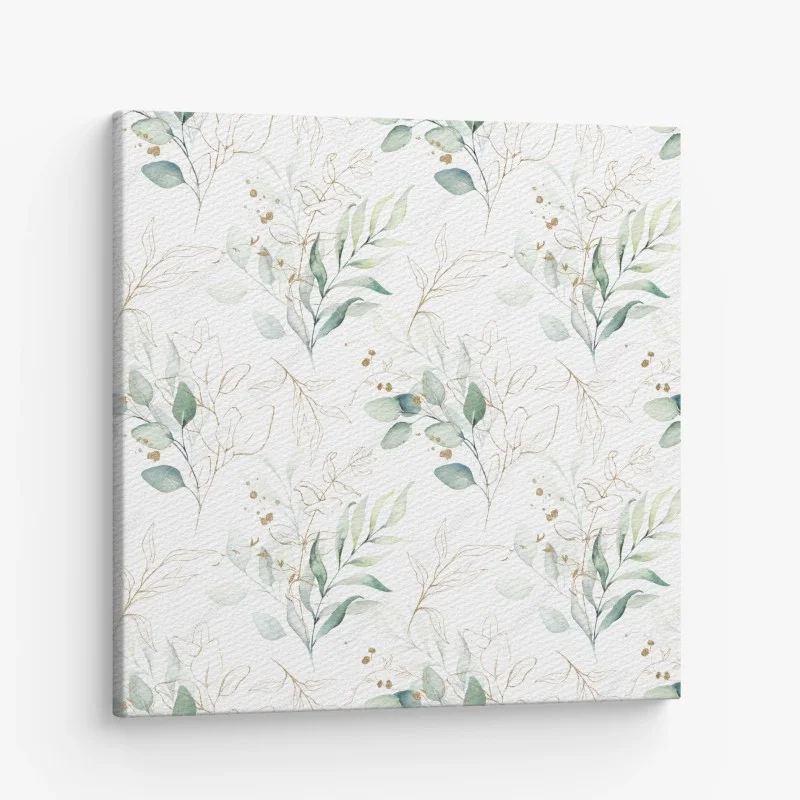 Quadro su tela motivo botanico acquerellato con accenti dorati