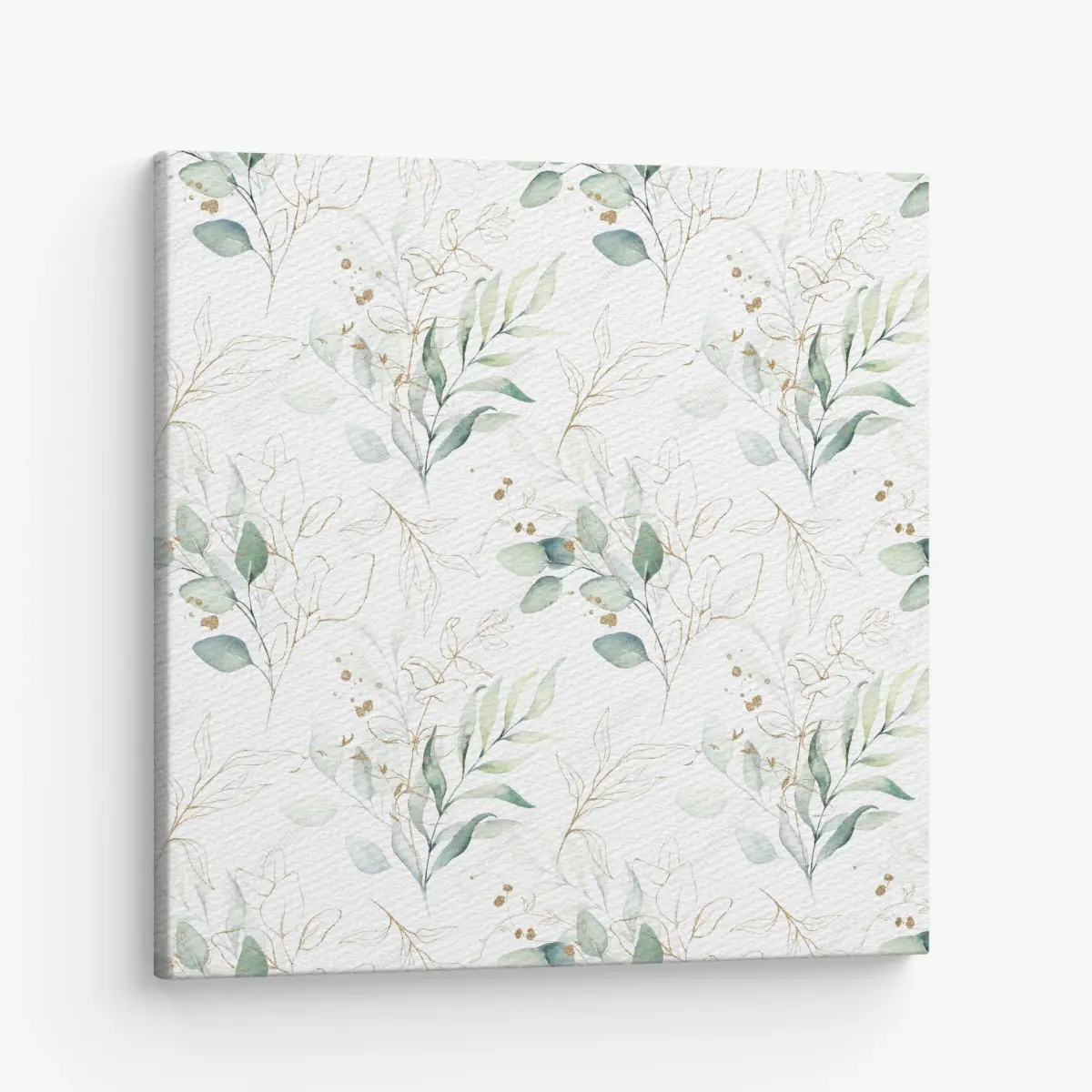 Quadro su tela motivo botanico acquerellato con accenti dorati • Wallissimo®