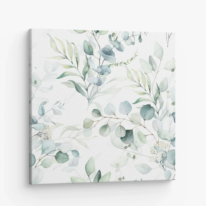 Quadro su tela motivo botanico di eucalipto acquerellato
