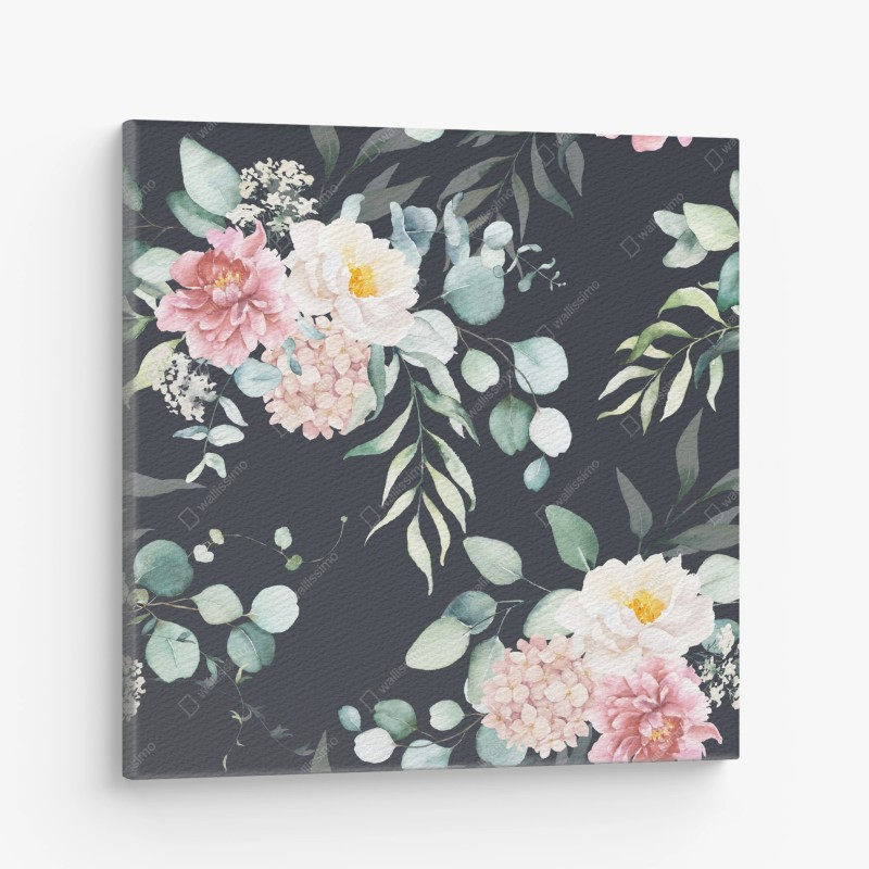 Quadro su tela bouquet acquerellato su sfondo scuro