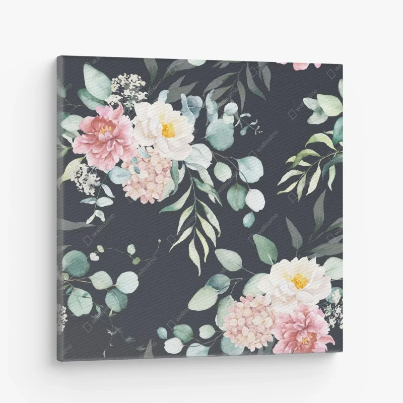 Quadro su tela bouquet acquerellato su sfondo scuro