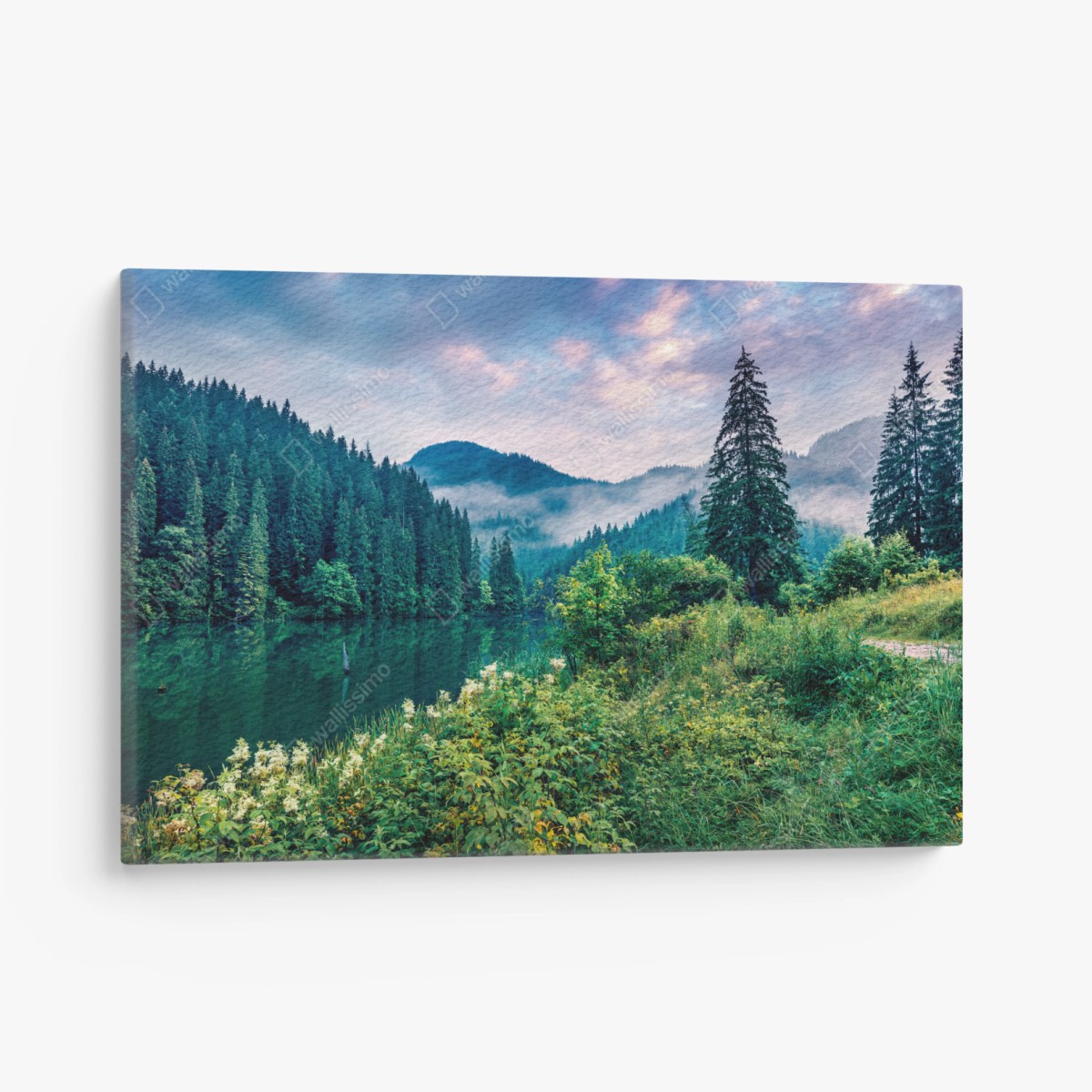 Quadro su tela alba nebbiosa sul lago • Wallissimo®