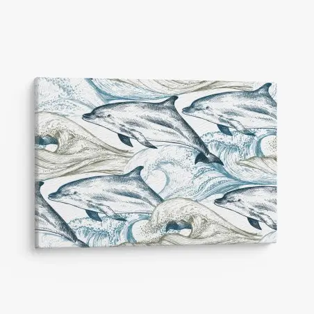 Quadro su tela motivo marino con delfini e onde • Wallissimo®