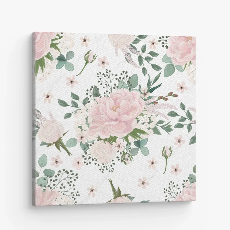 Quadro su tela bouquet di peonie rosa su sfondo bianco