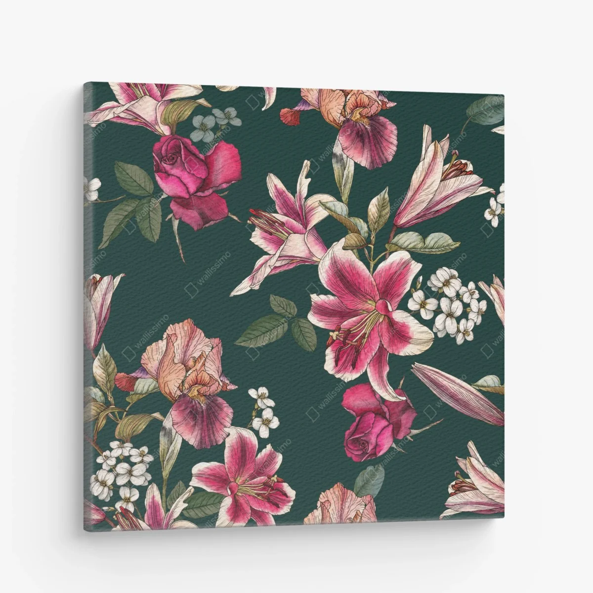 Quadro su tela eleganza floreale su fondo verde smeraldo • Wallissimo® Quadro su tela eleganza floreale su fondo verde smeraldo • Wallissimo®