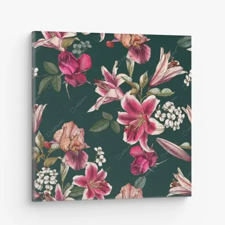 Quadro su tela eleganza floreale su fondo verde smeraldo • Wallissimo®
