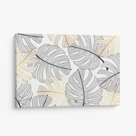 Quadro su tela eleganza botanica: foglie di monstera in oro e nero • Wallissimo®