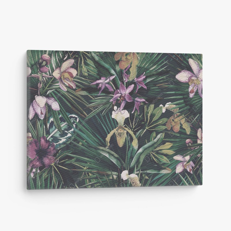Quadro su tela giardino tropicale di orchidee acquerellate