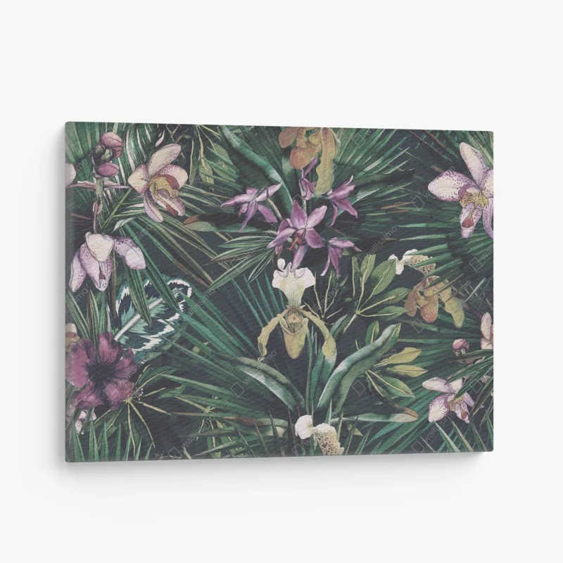 Quadro su tela giardino tropicale di orchidee acquerellate