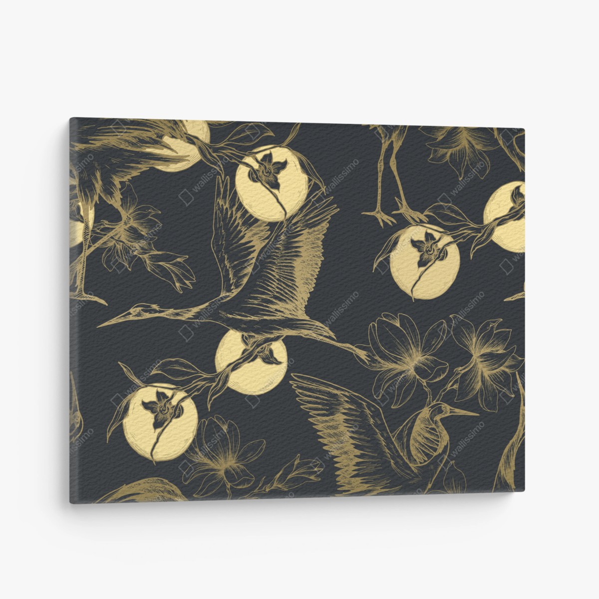 Quadro su tela aironi e magnolie sotto la luna • Wallissimo®